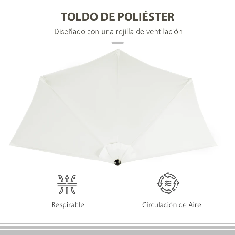 Outsunny Sombrilla 269x138x236 cm Parasol de Jardín con Manivela y Forma Semicircular para Exterior Terraza Patio Piscina Crema