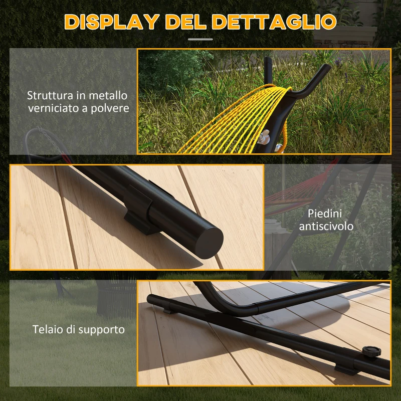 Outsunny Supporto per Amaca in Acciaio con Tavolino Integrato e Carico Massimo 150kg, Nero