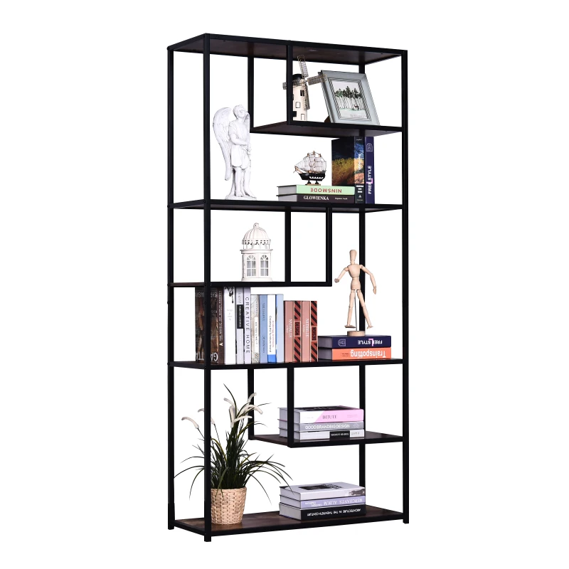 HOMCOM Bücherregal Aktenregal Stabil Spanplatte Braun 82 x 33,5 x 175 cm