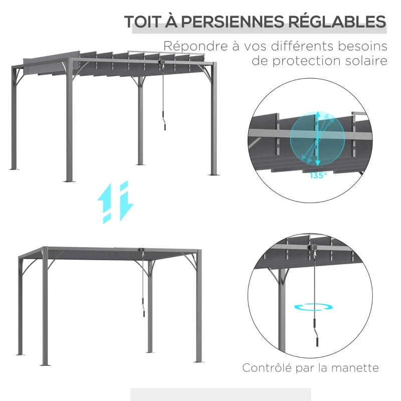 Outsunny Pergola 3 x 3 m bioclimatique pergola avec lames orientables style contemporain UV 50+ aluminium - gris(m-4)