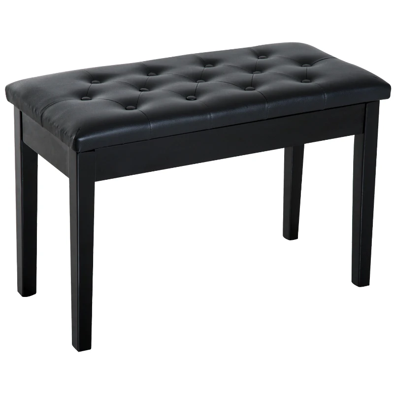 HOMCOM Banquette tabouret siège pour piano avec coffre de rangement pied bois caoutchouc assise capitonnée revêtement synthétique noir