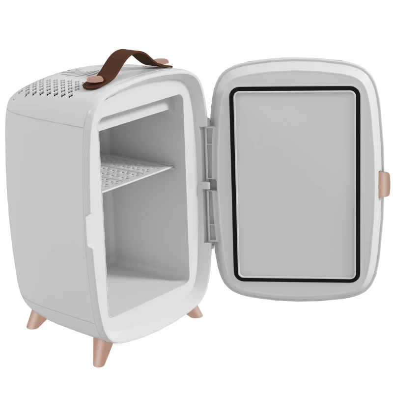 HOMCOM Nevera para Cosméticos Pequeña con 6L Capacidad con Puerta con Espejo y Luces LED Ajustables 24,3x19,4x35,6 cm Blanco