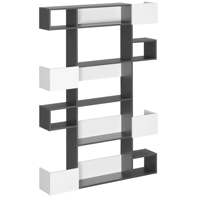HOMCOM Libreria Moderna a 5 Livelli con 8 Ripiani Aperti in Truciolato, 120x20x171 cm, Grigia e Bianca
