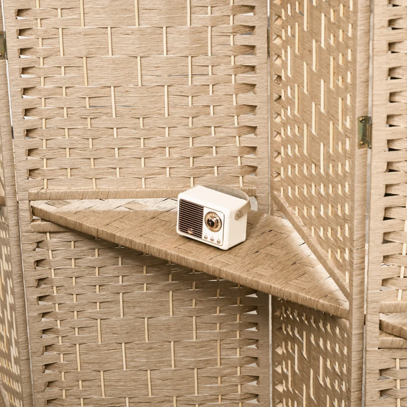 HOMCOM Paravent séparateur de pièce 4 panneaux 160 x170 cm avec 2 étagères, pliable, en bois