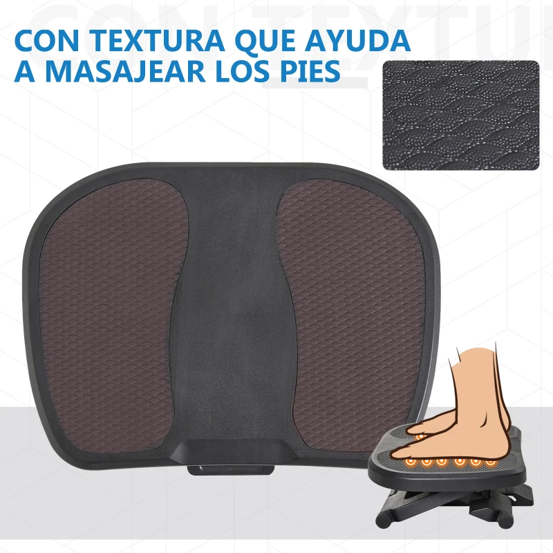 HOMCOM Reposapiés con Altura y Ángulo Ajustable Reposa Pies con Superficie de Masaje y Almohadillas Antideslizantes Negro