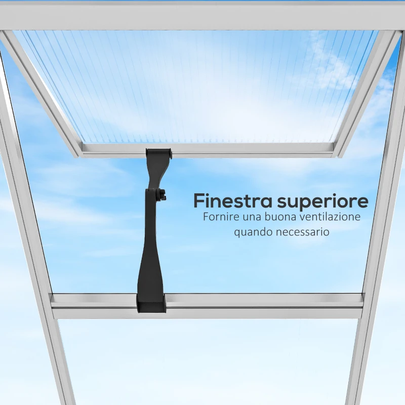 Outsunny Serra da Giardino in Policarbonato con Finestra, Porta con Blocco e Grondaia, 2.5x2x2m