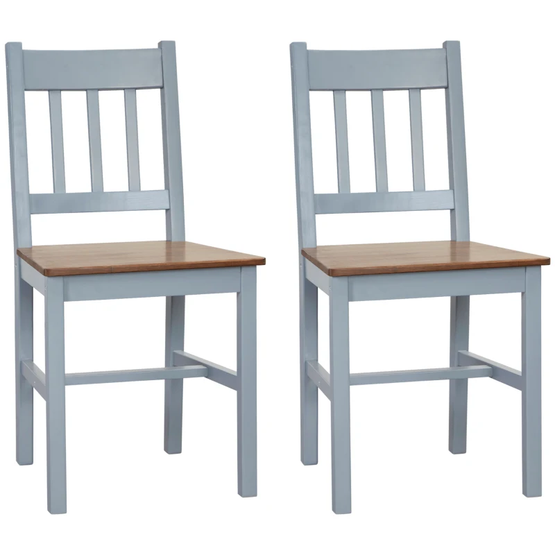 HOMCOM Dining Chairs Set of 2, Kitchen Chair with Slat Back, Pine Wood Structure for Living Room and Dining Room, Grey