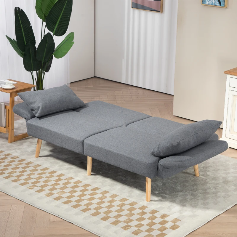 HOMCOM 3-Sitzer Schlafsofa, Gäste-Doppelbett, bis 240 kg, Klapplehnen, Holzrahmen, 170 x 83 x 80 cm, Grau(m-8)