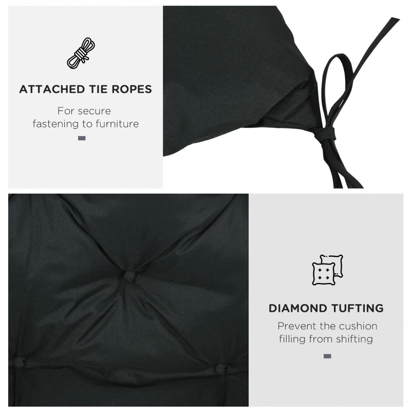 Outsunny 2 Seater Bench Pad, Garden Chair Cushion with Back and Ties for Indoor and Outdoor Use, 98 x 100 cm, Black