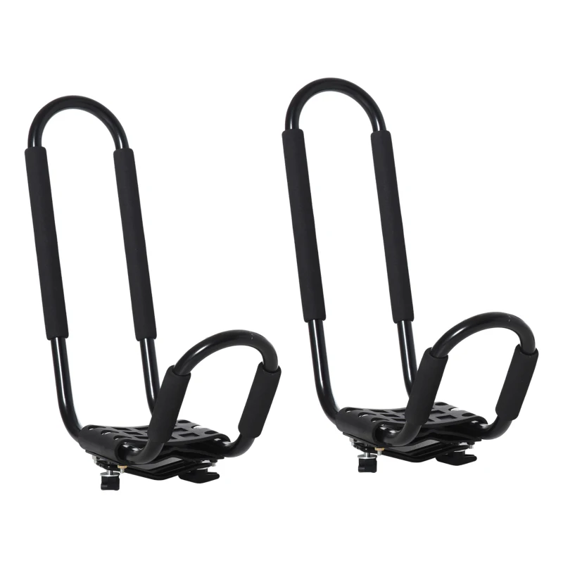 HOMCOM Kayak Roof Rack, 2 Pieces J Bars with Straps on SUV, Boat Surf Float Mat Canoe Carrier, for Car SUV Truck Crossbar