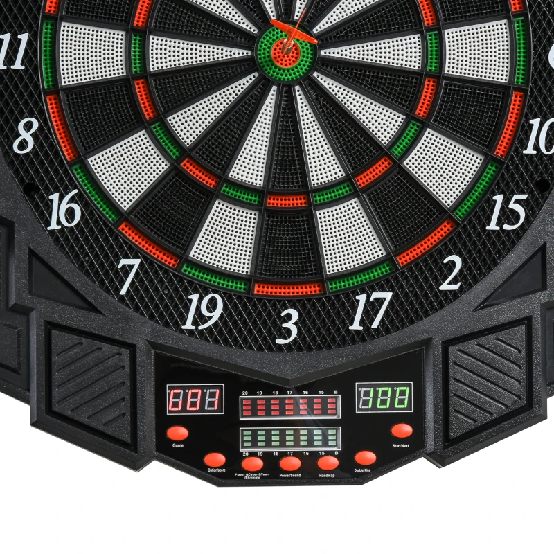 SPORTNOW Elektronische Dartscheibe Dartboard mit Sprachansagen Englische Stimme LED-Anzeigen 12 Darts 27 Spiele 216 Varianten Dartautomat mit Türen Dartscheibe Set für bis zu 8 Spieler
