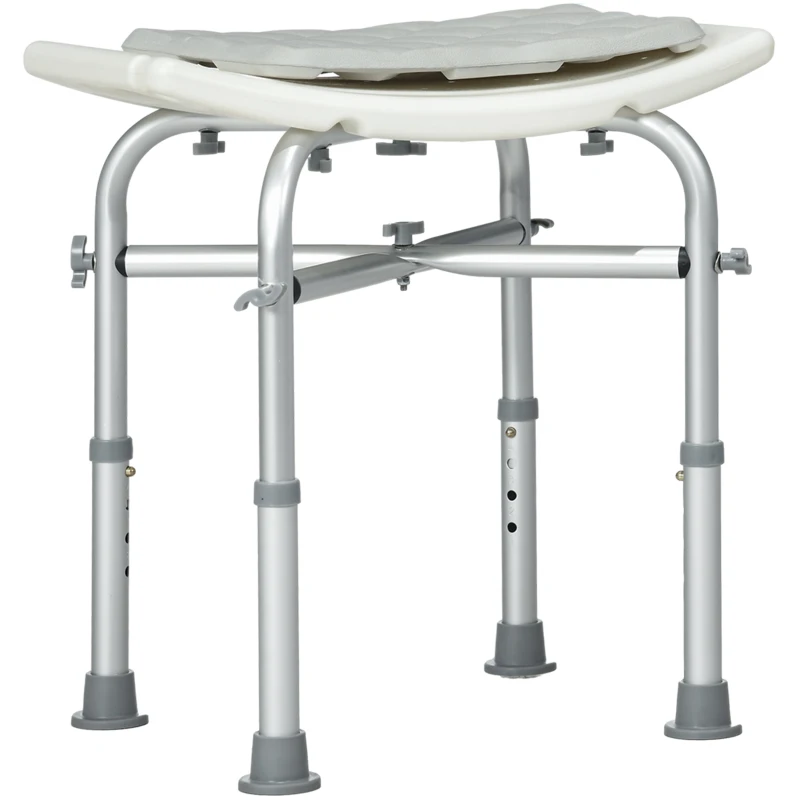 HOMCOM Sgabello da Doccia in Alluminio con Altezza Regolabile, Cuscino e Piedini Antiscivolo, Bianco