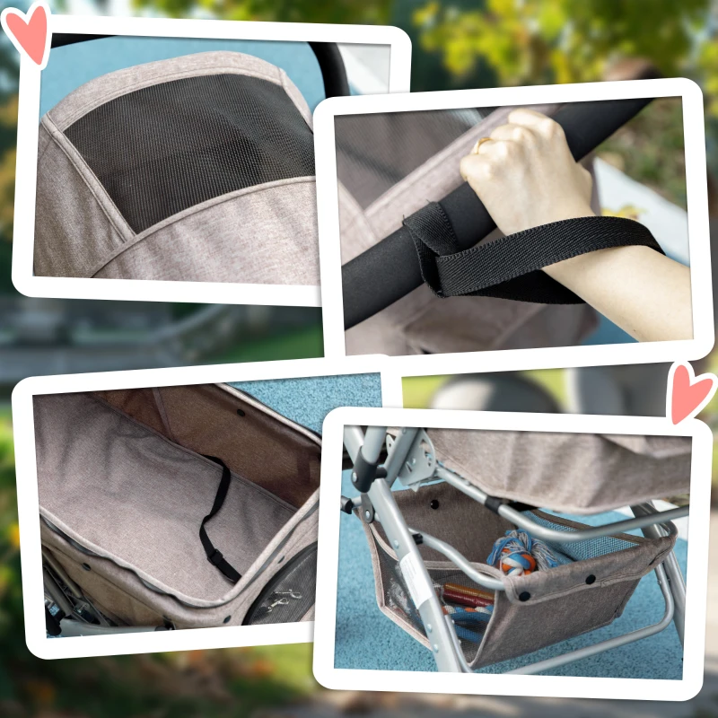 PawHut Poussette buggy pliable chien chat panier sac de rangement attaches sécurité housse réglable acier Oxford marron noir