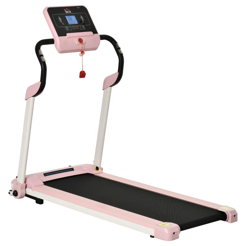 HOMCOM Laufband Klappbar elektrisch 400 W 1-12 km/h 1,5HP LCD-Display Handyhalterung geeignet für Home Gym Indoor Fitness Rosa 134 x 60 x 118 cm