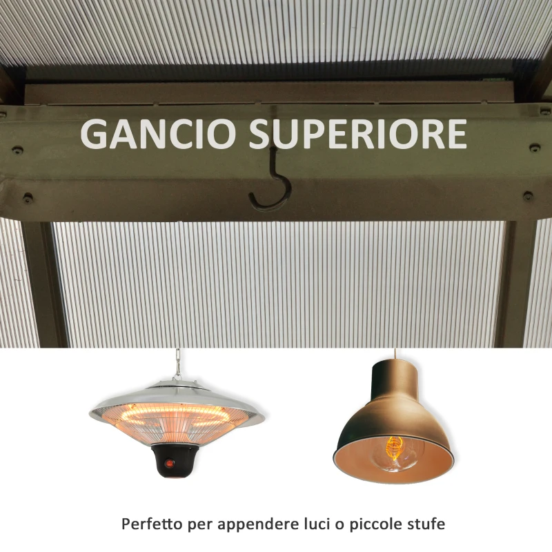 Outsunny Gazebo da Giardino con Zanzariera 3.6x3m Tetto Policarbonato Marrone