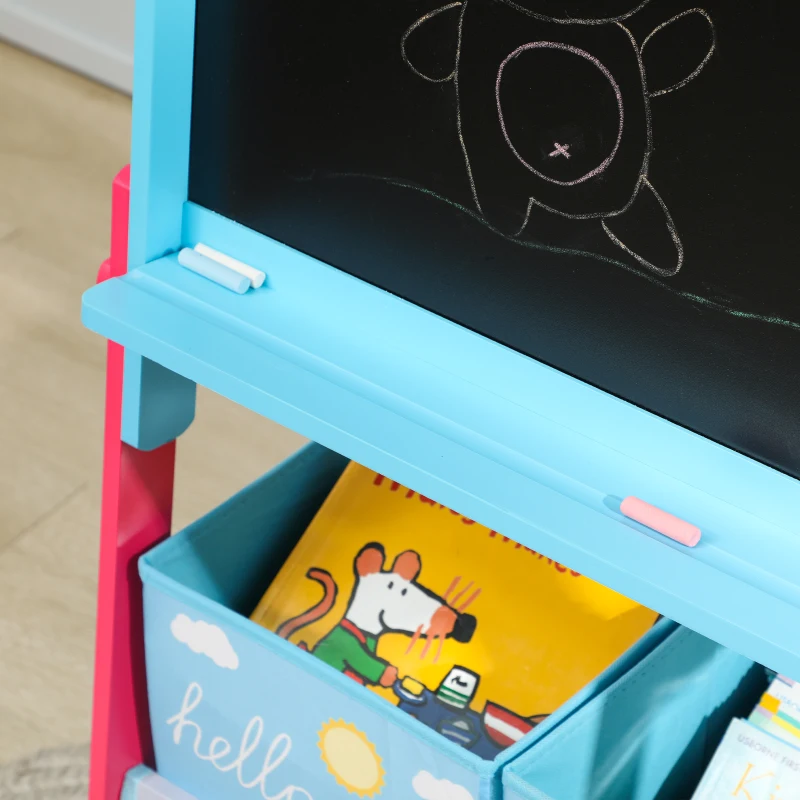 AIYAPLAY Pizarra Infantil de Doble Cara con 2 Cajas de Tela Caballete de Pintura para Niños con Estampado de Animales Azul