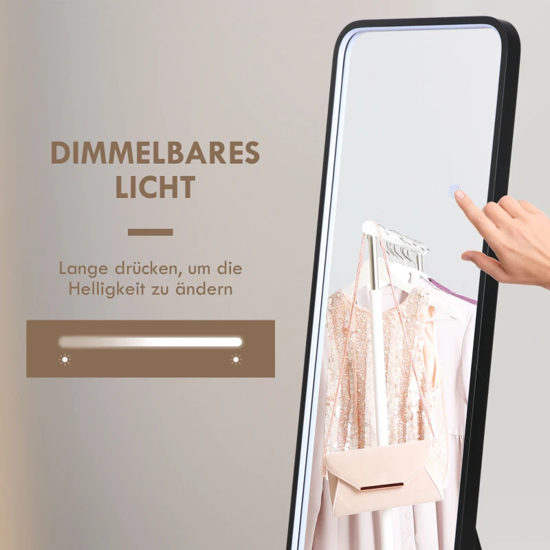 HOMCOM Standspiegel Wandspiegel Ganzkörperspiegel inklusive Wandbefestifung, 151,5 x 50 x 4 cm, Schwarz