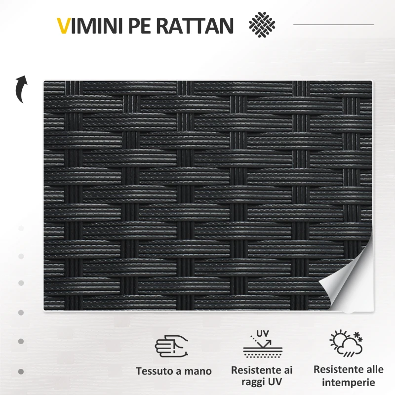 Outsunny Salotto da Esterno Rattan PE con Divano 2 Posti, 2 Poltrone con Cuscini e Tavolino in Vetro, Nero