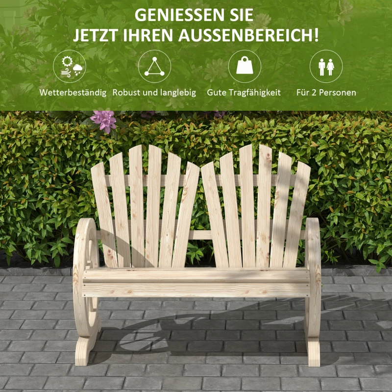 Outsunny Gartenbank, Wagenrad-Design, für 2 Personen, Naturholz