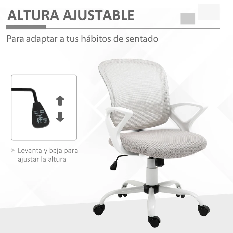 Vinsetto Silla de Oficina Silla de Escritorio de Malla Transpirable Basculante con Altura Ajustable Asiento Giratorio 360° y Soporte Lumbar 61x61x89-99 cm Gris