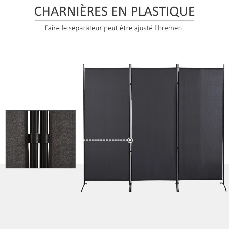 HOMCOM Lot de 2 paravents 3 panneaux dim. 2,53L x 0,5l x 1,82H m Store latéral Brise-Vue paravent sur Pied séparateur métal