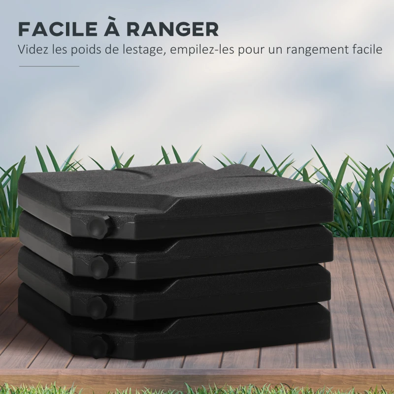 Outsunny Lot de 4 pieds de parasols poids de supports pour parasol poids de lestage carré pour parasol déporté polyéthylène