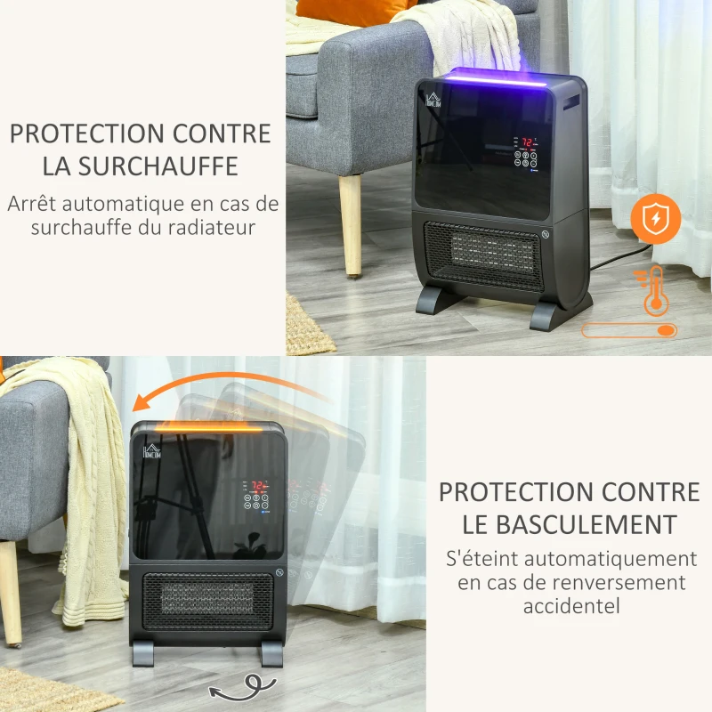HOMCOM chauffage d'appoint 2000 W avec humidificateur 2 en 1, radiateur electrique céramique PTC,3 modes, Minuterie 8H, protection anti-basculement et anti surchauffe, noir