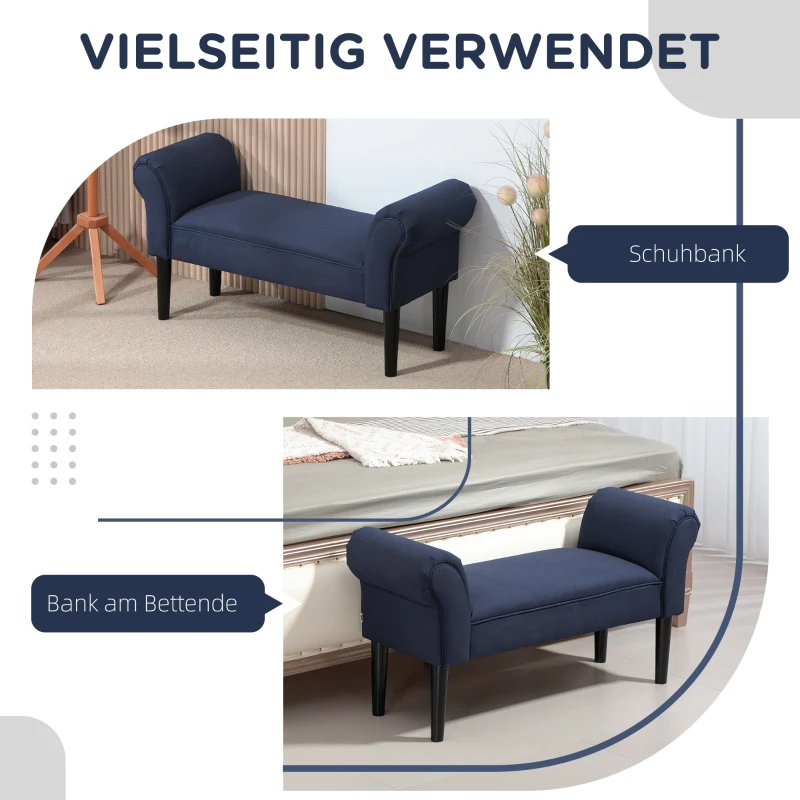 HOMCOM Gepolsterte Sitzbank für Schlafzimmer und Flur, bis 130 kg belastbar, 102 x 36 x 51 cm, Blau