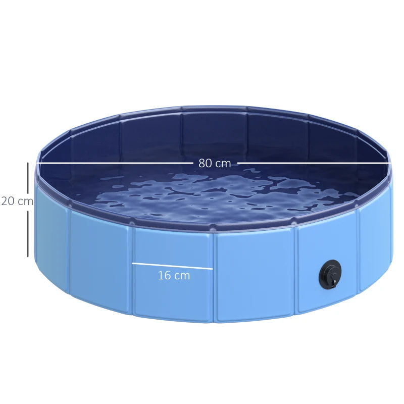 PawHut Hundebadewanne faltbar Badewanne Hundepool Plantschbecken Swimmingpool Wasserbecken für Hunde und Katzen Schwimmbecken Kunststoff+Holz Blau Ø80 x H20 cm