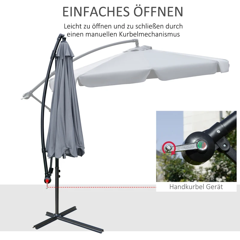 Outsunny Sonnenschirm Ampelschirm mit Handkurbel Rüschen Ø2,65 x 2,65H m Gartenschirm Sonnenschutz Garten Balkon Dunkelgrau