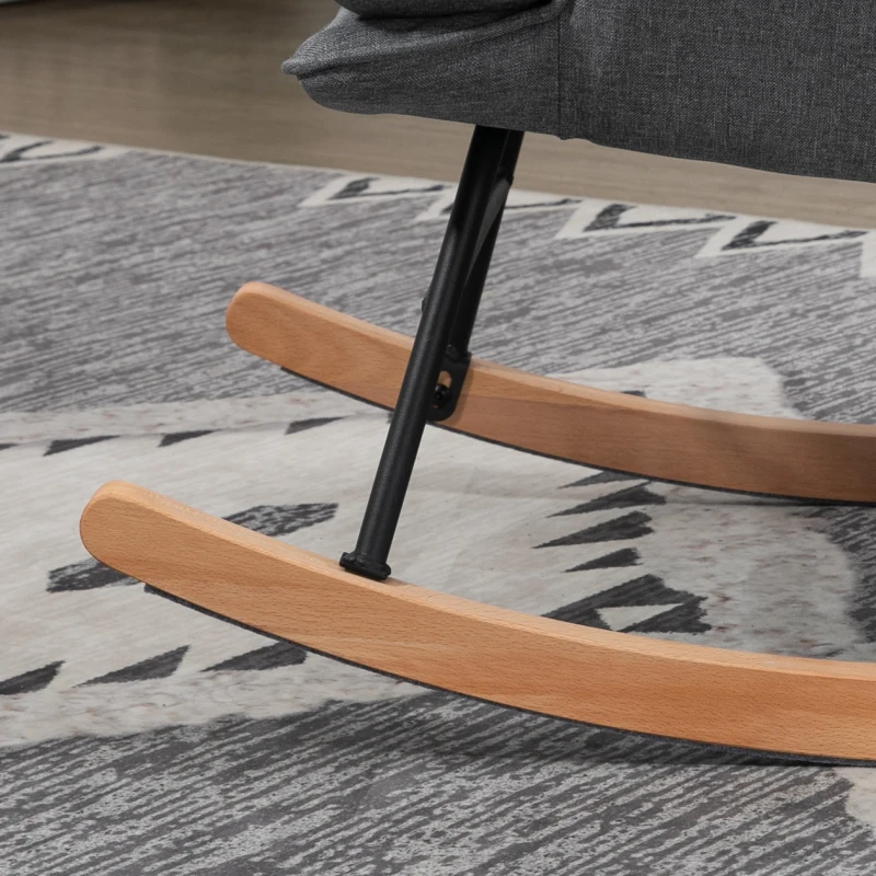 HOMCOM Schaukelstuhl mit Hocker, komfortabel, bis 130 kg, Leinenoptik, 64x89x90cm, Grau(m-7)