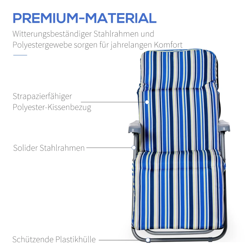 Outsunny 2er-Set Liegestuhl Set mit Kissen klappbar Sonnenliege 5 Stufen verstellbarer Rückenlehne Gartenliege Gartenmöbel Set Stahl Polyester Blau 60 x 75 x 65-102 cm