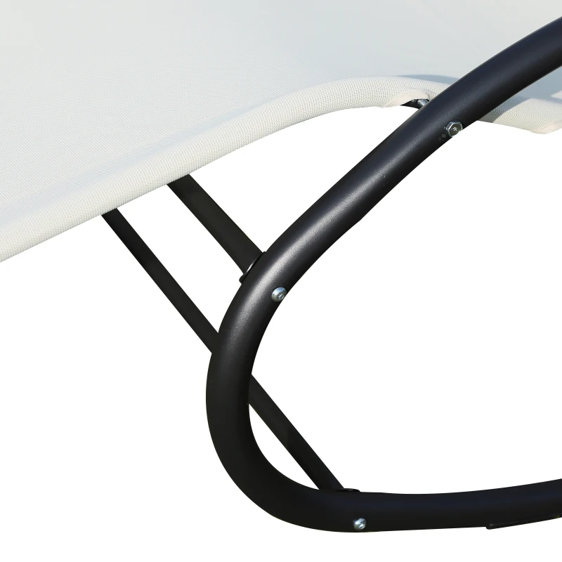 Outsunny Bain de Soleil transat à Bascule 2 Places Design Contemporain Assise Dossier ergonomiques Oreiller fourni métal Noir textilène crème