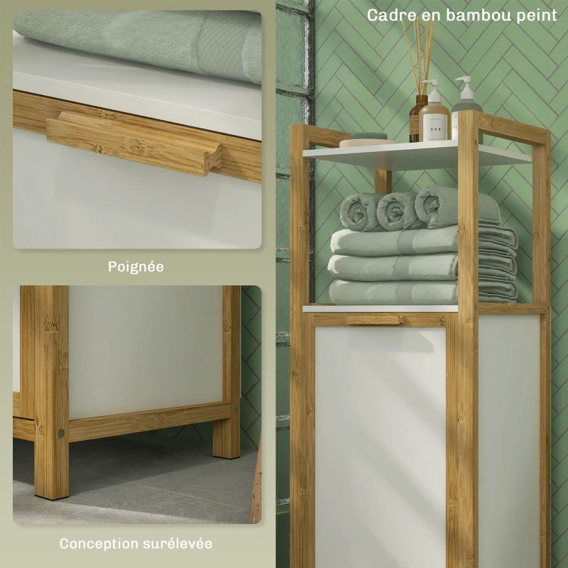 HOMCOM Meuble sur pied en bambou panier à linge salle de bain gain de place - 2 étagères - dim. 40L x 30l x 86,5H cm