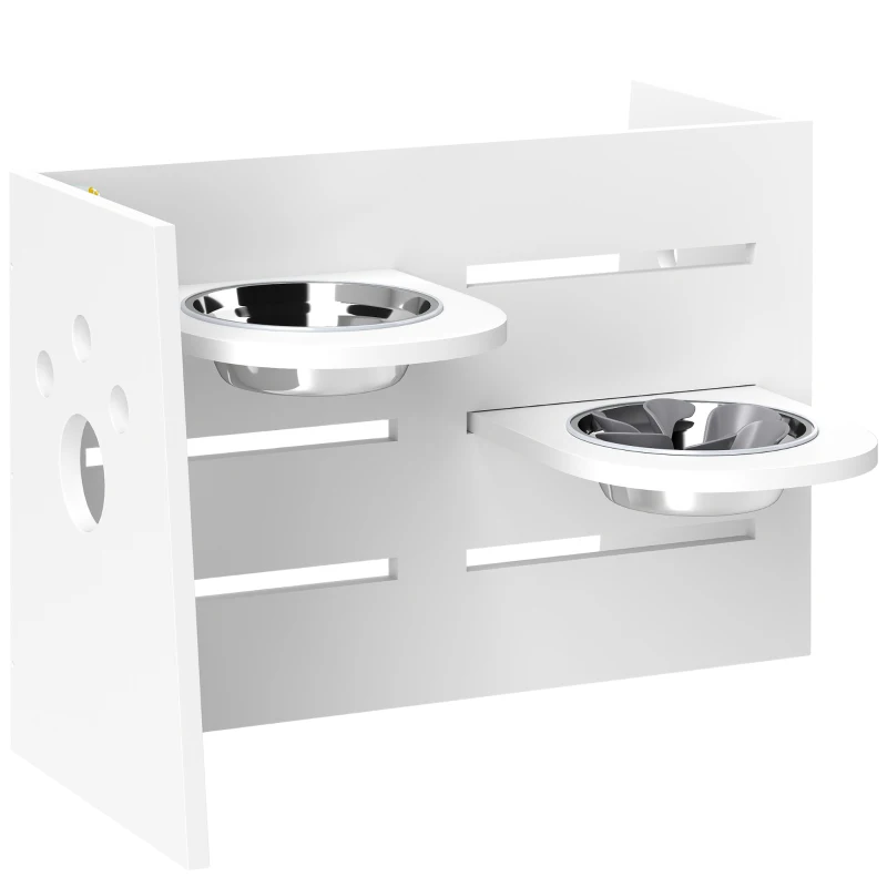 PawHut Comedero Elevado Doble para Perros con Altura Ajustable y Sistema de Alimentación Lenta 63x58,5x40 cm Blanco