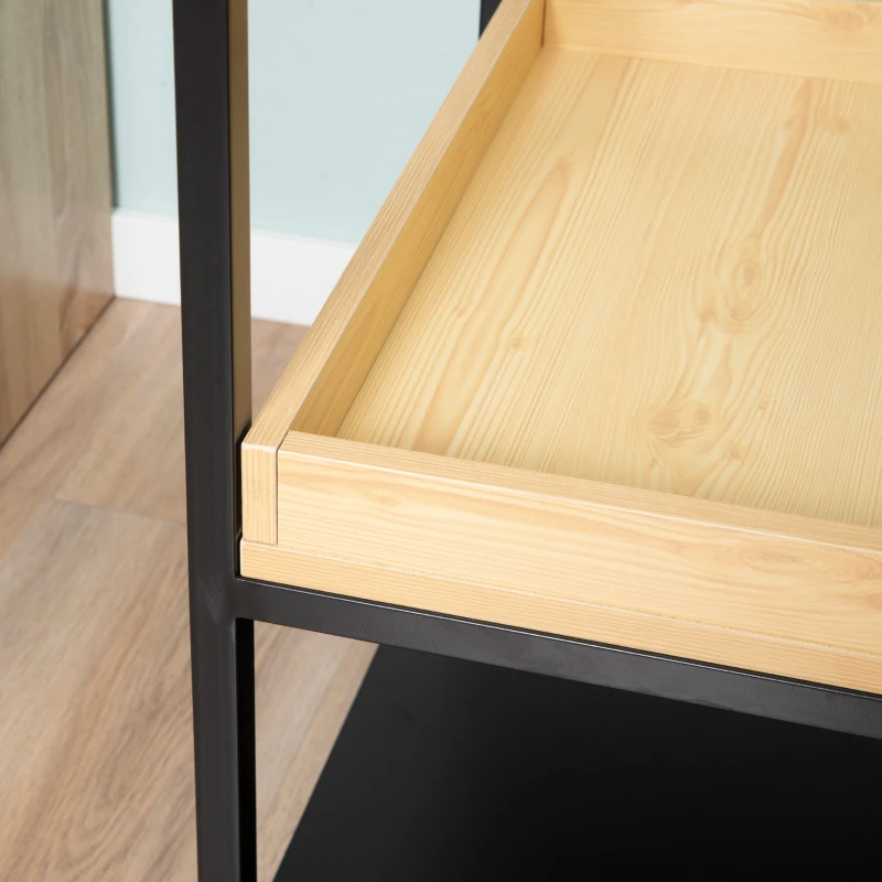HOMCOM Tavolino da Caffè a 3 Ripiani, Ripiano in Vetro, Mensola in Legno, Struttura in Acciaio, 40x40x55cm