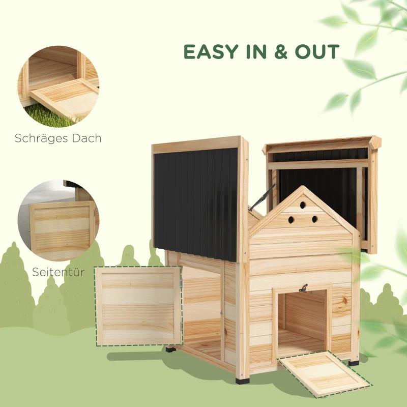 PawHut Entenhaus Entenstall Kleintierstall, wetterbeständig, 2 Eingänge, 2 Rampen, 78 x 90 x 92 cm, 'Natur + Schwarz(m-5)