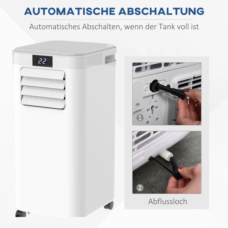 HOMCOM Mobile Klimaanlage 8000BTU 2,3KW 4-in-1 Klimagerät mit Abluftschlauch, Kühlen, Lüften, Entfeuchten und Schlafen, 24h Timer mit Fernbedienung Nutzungsraum 13-18㎡ ABS Weiß+Grau