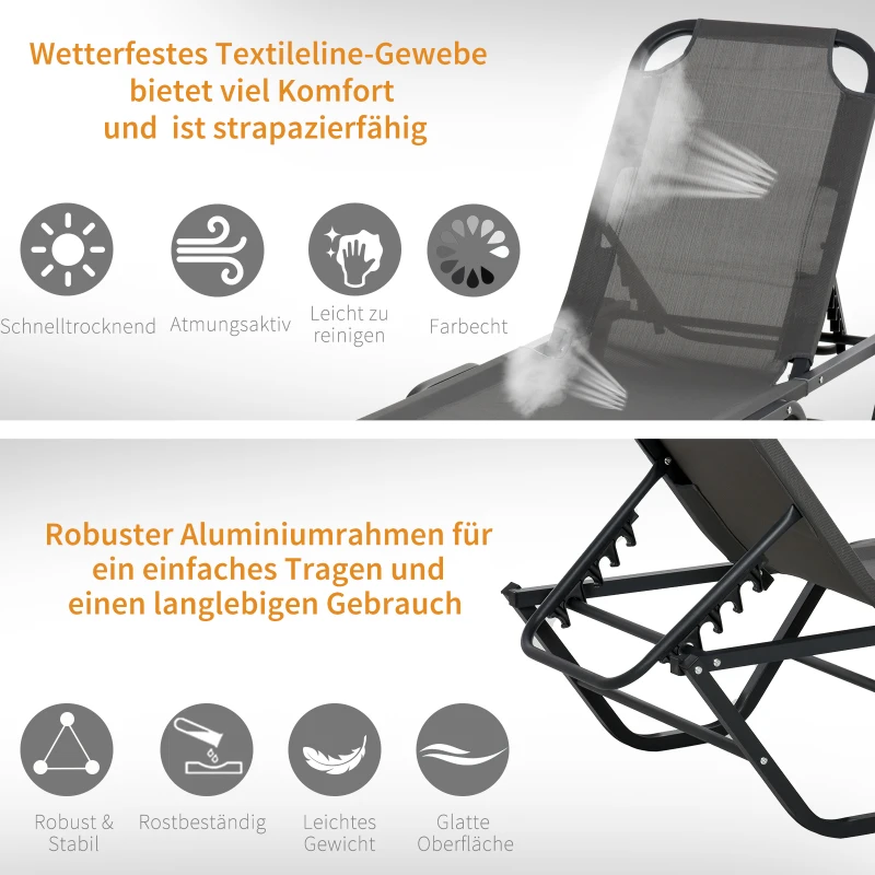 Outsunny Sonnenliege Strandliege 5-Stufige Alu Gartenliege Relaxliege Texteline Grau+Schwarz 163 x 58,5 x 91 cm
