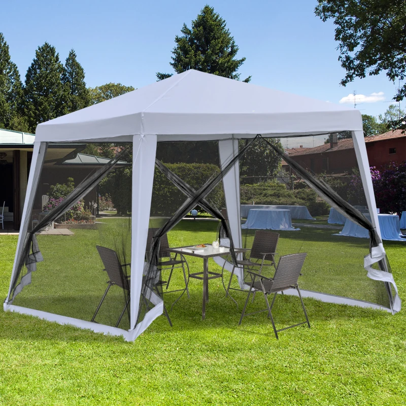 Outsunny 3 x 3 meter Outdoor Gazebo Garden Canopy Tent Sun Shade Event Shelter with Mesh Screen Side Walls, Grey