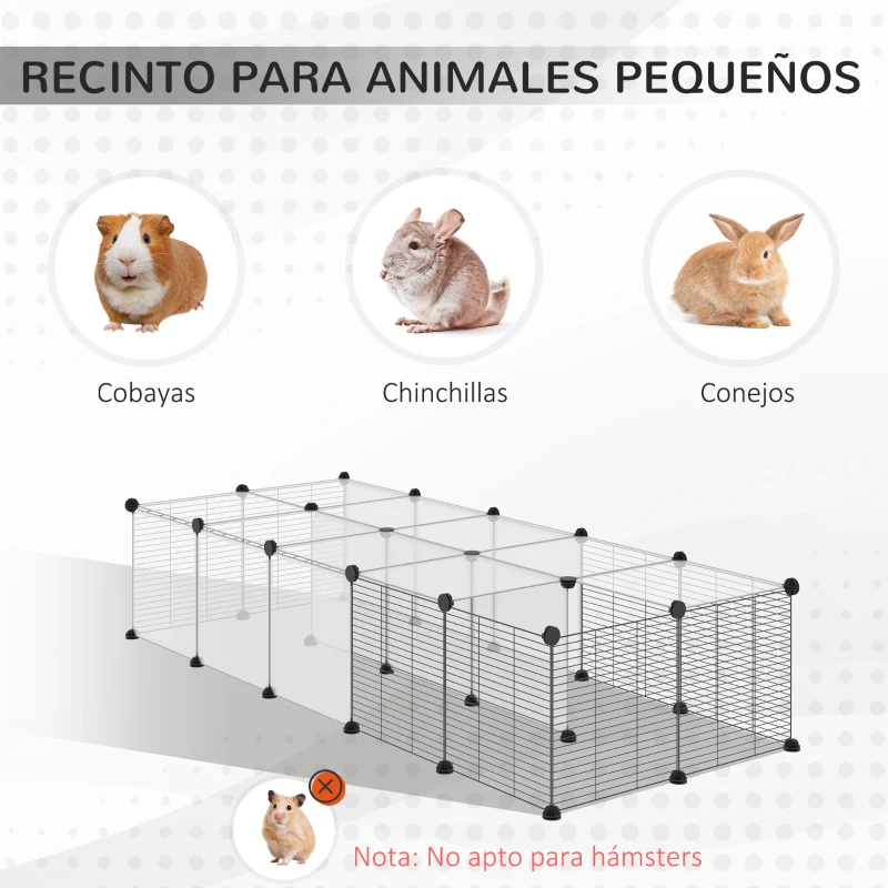 PawHut Parque para Mascotas con 27 Paneles y Forma Personalizable para Cobayas Conejos Chinchillas 140x70x70 cm Transparente