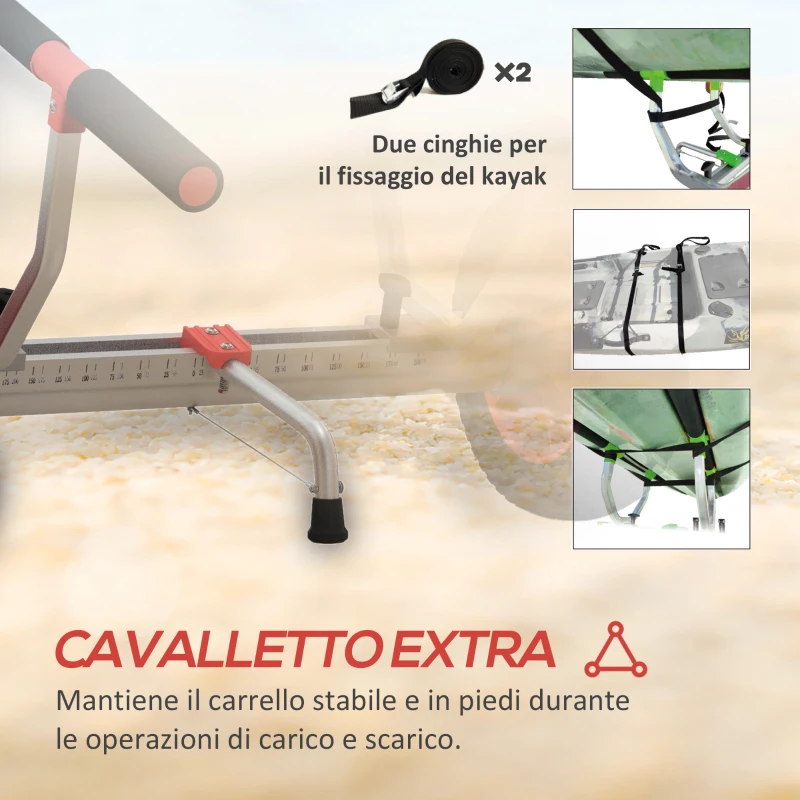 SPORTNOW Carrello per Kayak e SUP con Larghezza Regolabile in Alluminio, Ruote Ø25 cm, Max 100 kg, Nero