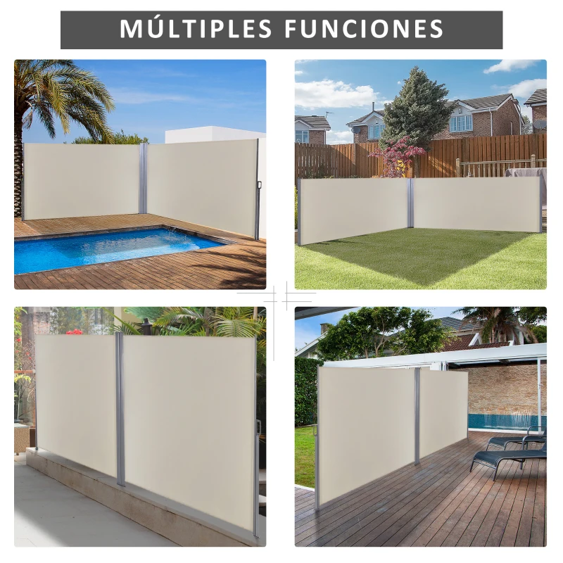 Outsunny Toldo Lateral Retráctil Doble 600x160 cm Pantalla de Privacidad Extensible con Ángulo Ajustable y Protección UV 50+ para Jardín Balcón Terraza Beige