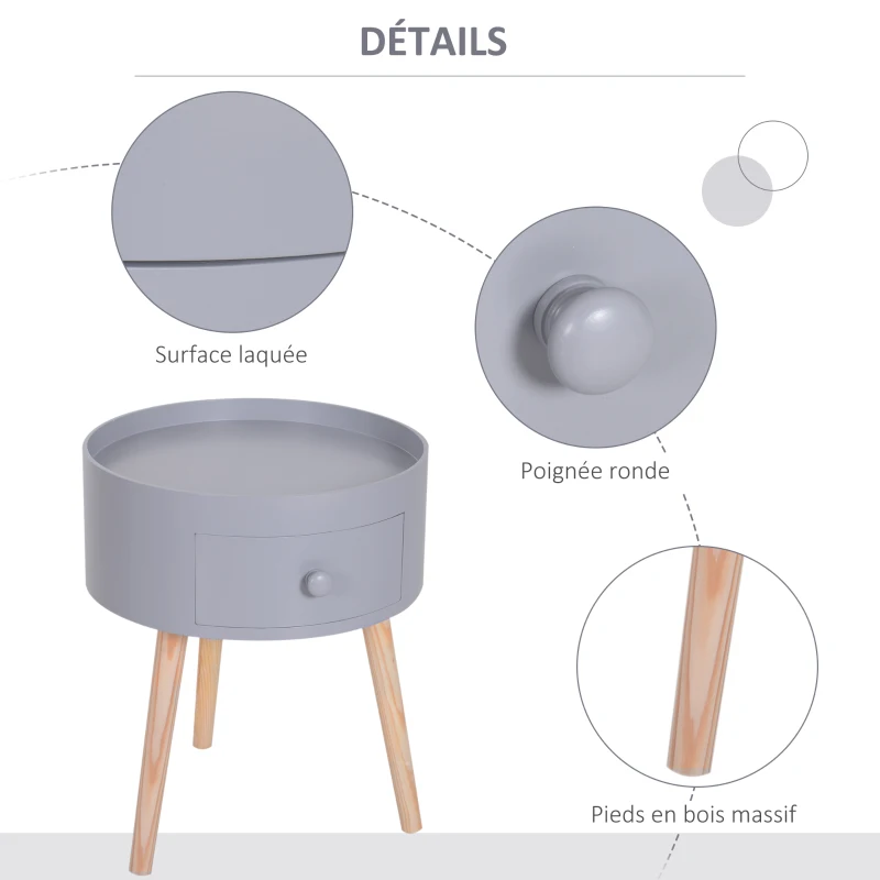 HOMCOM Lot de 2 tables basses - table de chevet - table de nuit ronde - design scandinave table d'appoint bout de canapé