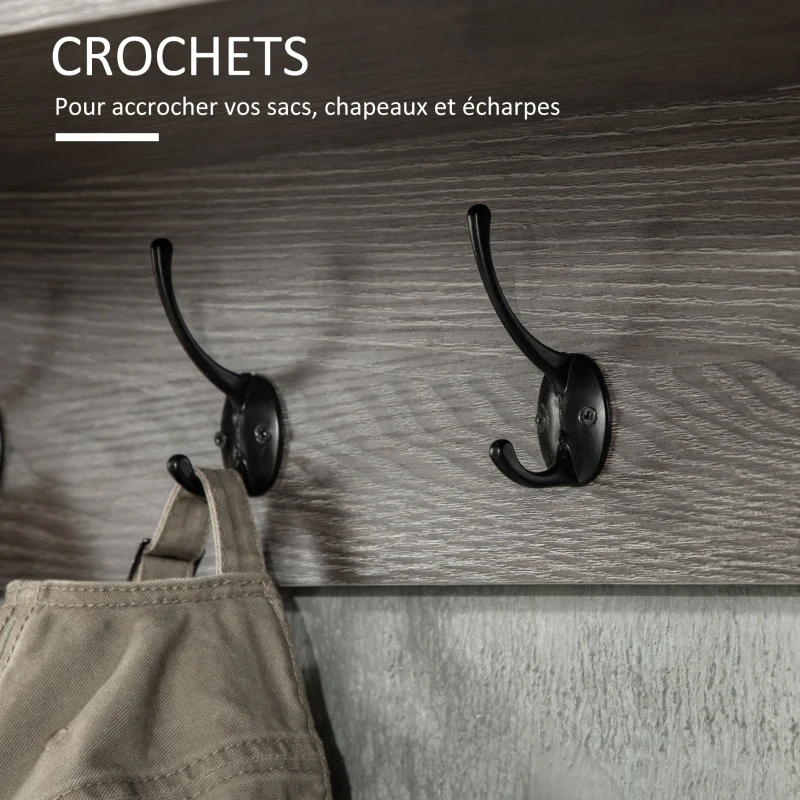 HOMCOM Ensemble de Banc à Chaussures et Porte-manteau Multi-rangement - Coussin rembourrée - pour Entrée, Salon, Chambre - Gris