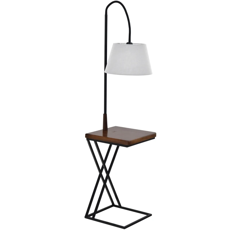 HOMCOM Lampada da Terra Moderna con Caricatore Wireless e Testa Flessibile per Soggiorno, Camera da Letto e Ufficio, 36x36x165 cm