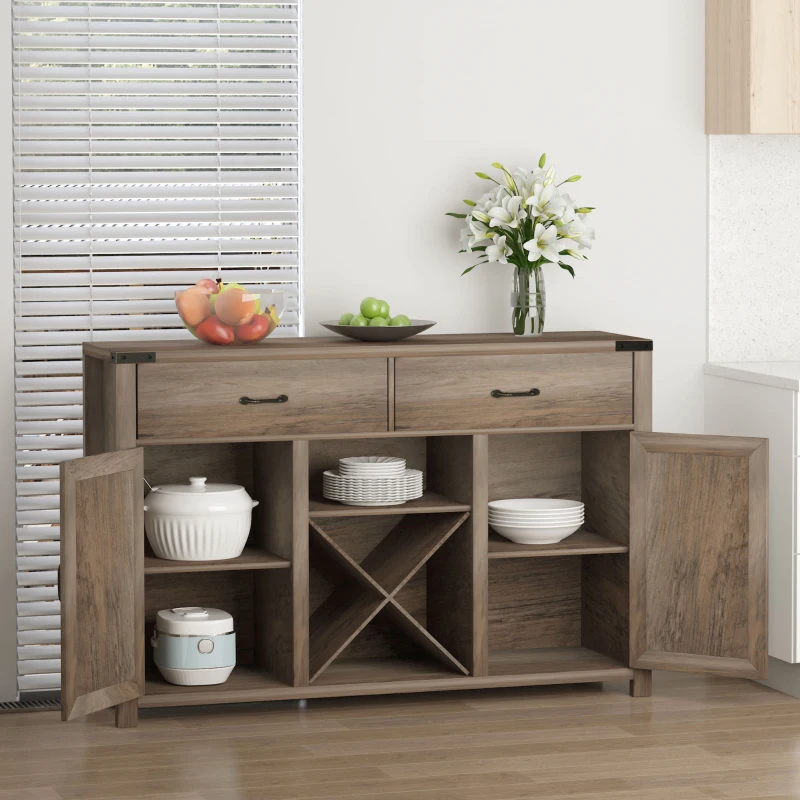 HOMCOM Freestanding Rustic Style Side Cabinet Multi-Storage w/ 2 Drawers&Cupboards Home Dining Furniture Bronze-Tone 140L x 39W x 58H cm