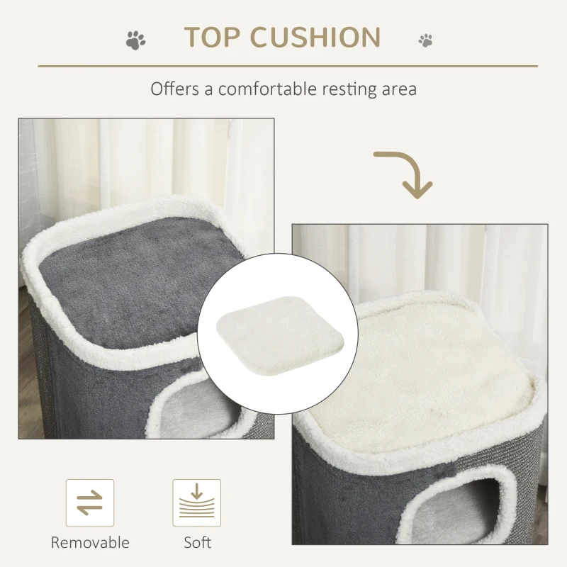 PawHut Cat Barrel Scratching Post Cat Tree for Indoor Cats Kitten Climbing Frame Pet Play Tower Soft Plush & Lamb Fleece Grey