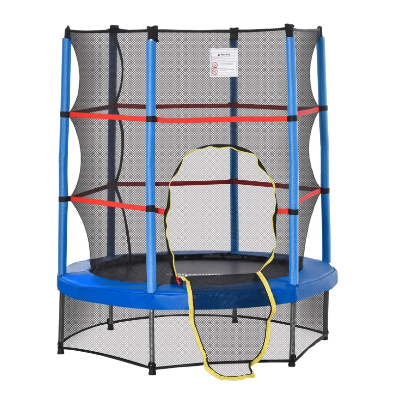 HOMCOM Tappeto Elastico per Bambini da 3 Anni con Rete di Protezione e Corde Bungee Ø140x160Acm, Blu