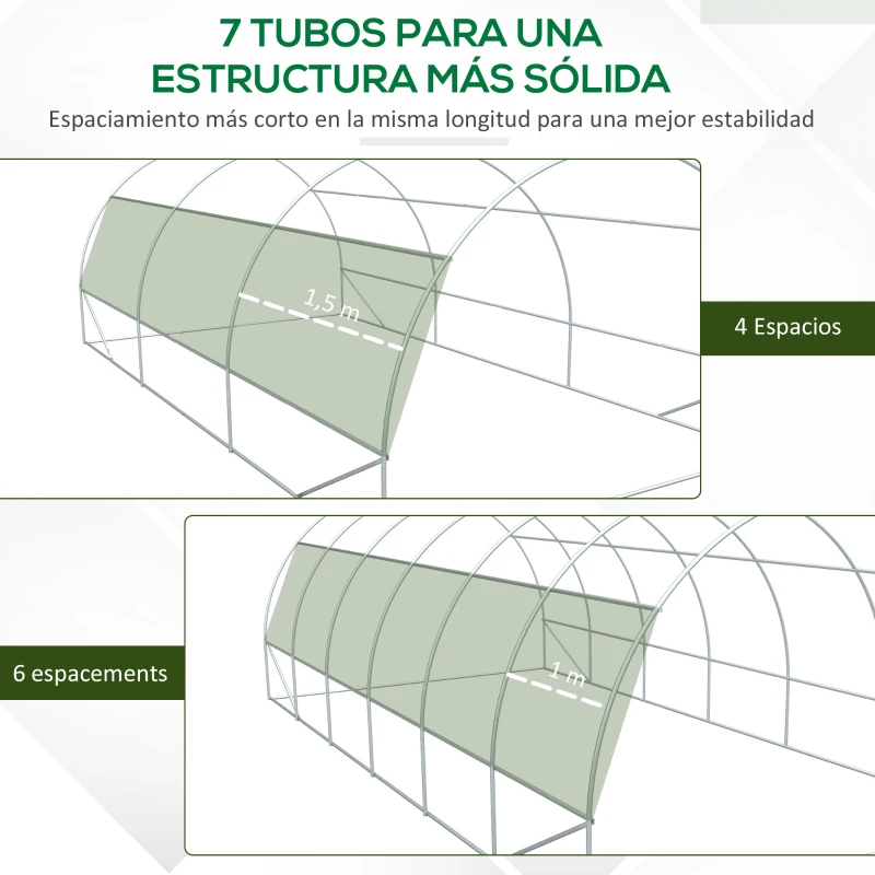 Outsunny Invernadero de Túnel 6x3x2 m con Puerta y 12 Ventanas de Malla Enrollables Invernadero de Huerto para Patio Jardín Verde